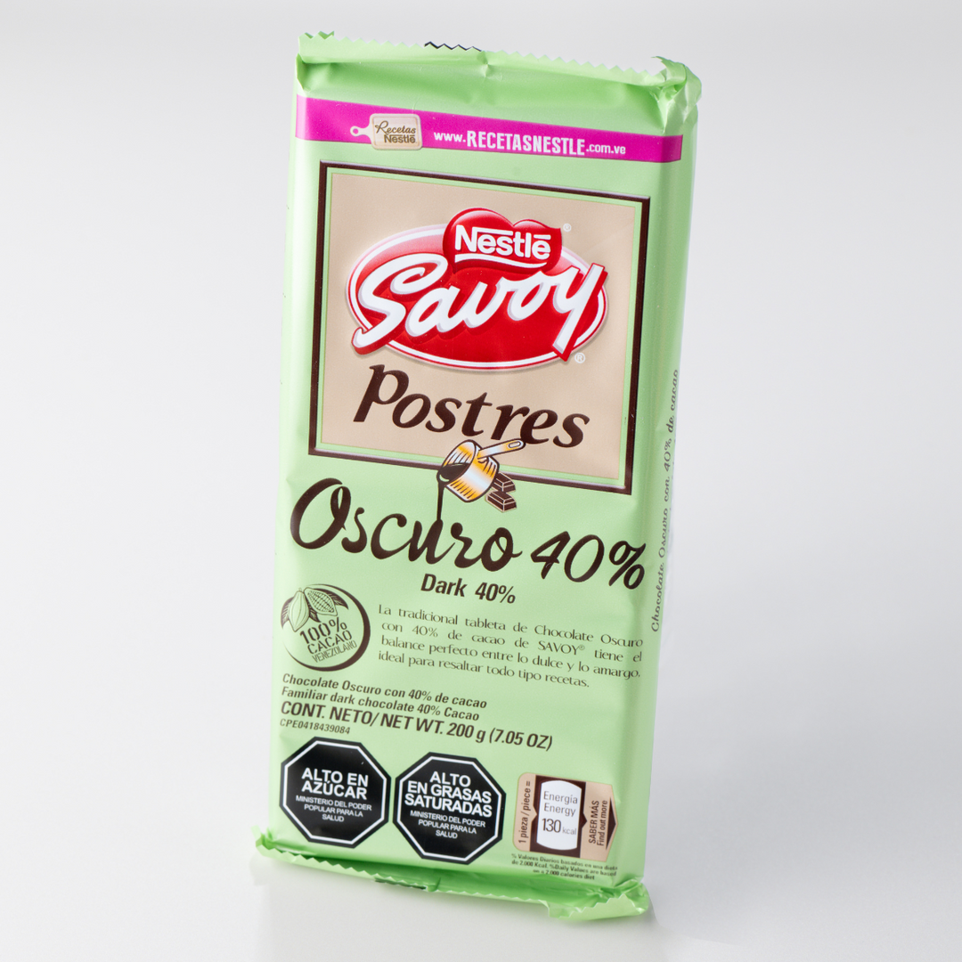 Chocolate Savoy Postres - Oscuro 40% Caja de 4 Unidades
