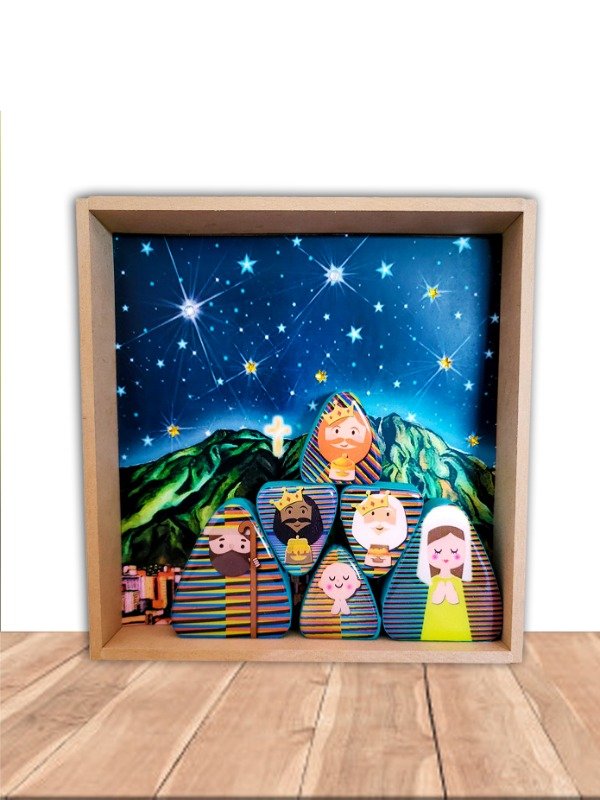 Pesebre Triangular Reversible de Seis Piezas Tema Cruz Diez