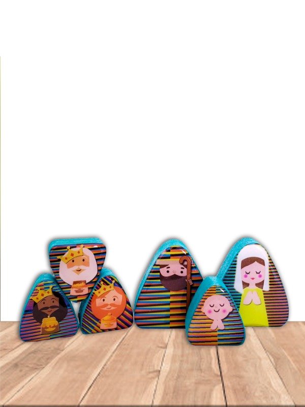Pesebre Triangular Reversible de Seis Piezas Tema Cruz Diez
