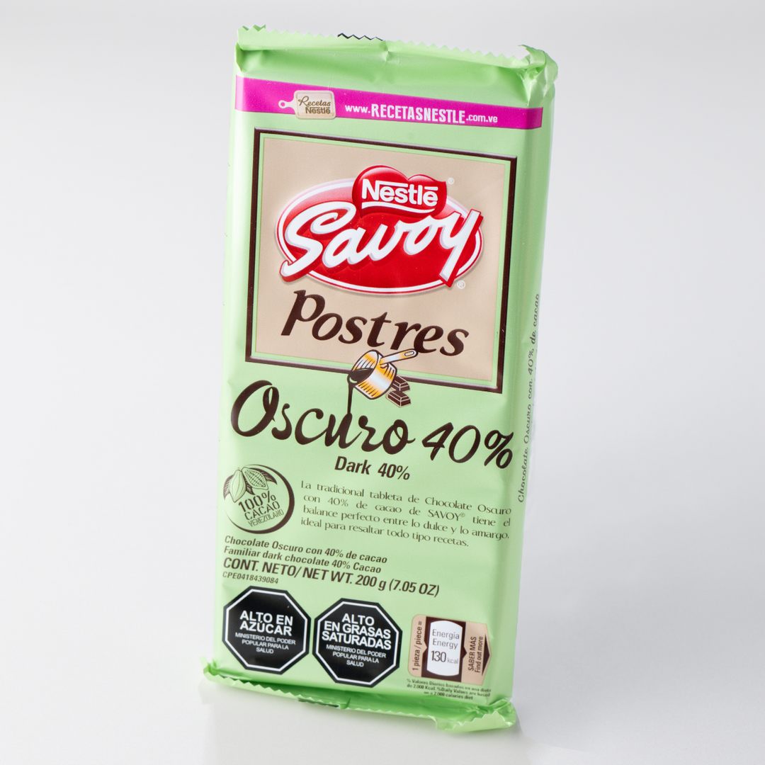 Caja Chocolate Savoy Oscuro Postres 40% - 4 Unidades