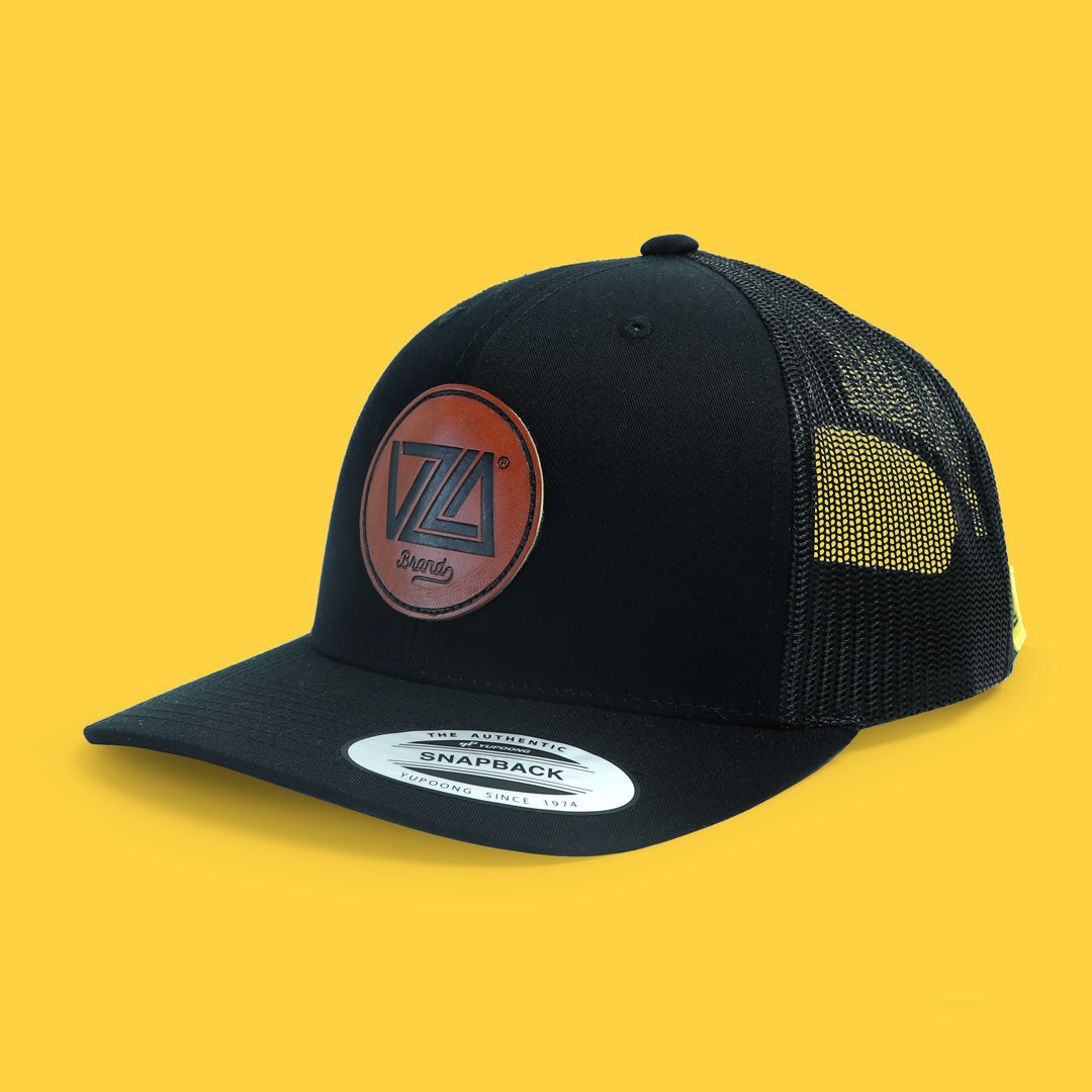 VZLA Trucker Hat Black - Leather Patch