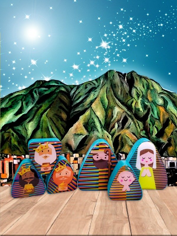 Pesebre Triangular Reversible de Seis Piezas Tema Cruz Diez